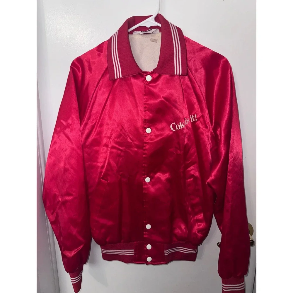 Vintage Coca-Cola Coke Is It Satin Bomber Jacket Red MVP Products USA Small